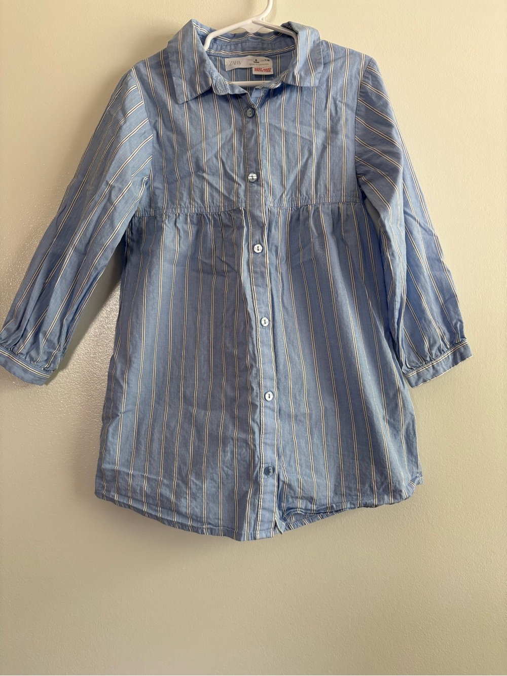 Zara Girls Size 6 Blue & White Striped Button Down Shirt